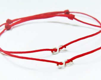Silver Infinity Red String Bracelet – Hammered Sterling Charm