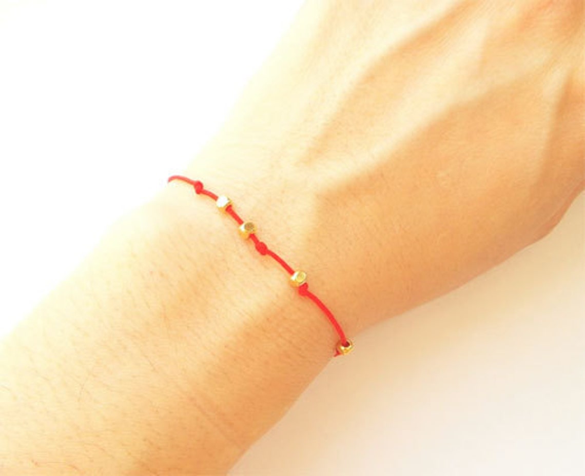 Gold Nugget Bead Bracelet Gold Bead Bracelet Red String Etsy