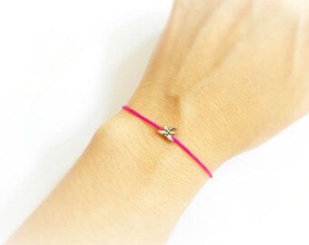 Silver Plated Dragonfly, Dark Pink String Bracelet, Adjustable Bracelet, Bright Pink Bracelet, Daughter's Gift, Dainty Bracelet
