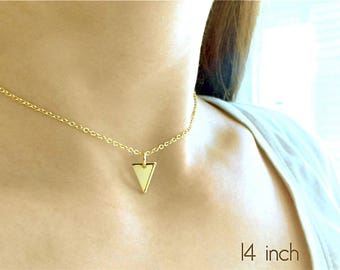 Gold Triangle Pendant, Geometric Necklace, Short Gold Necklace, Minimalist, Mother's Day Gift, Small Dainty Charm, High Quality Gold