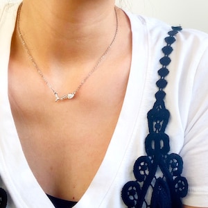 Fishbone Necklace, Fish Skeleton, Silver Fishbone, Stainless Steel, Cubic Zirconia Pendant, Graduation Gift, Dainty Charm Necklace, Gifting