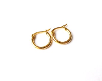 Small Hoop Earrings, Gold Earrings, Thick Hoop Earrings, Simple Earrings, Gift for Woman, Gift for Girls, Minimalist Earrings, Work Earrings
