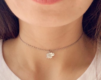 Dainty Choker, Elephant Necklace, Karma Necklace, Elephant Charm, Gift from Godmother, Birthday Gift Ideas, Stainless Steel Necklace, Gift