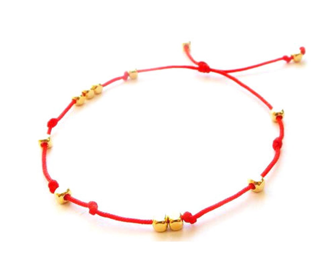 Gold Nugget Bead Bracelet, Gold Bead Bracelet, Red String Bracelet