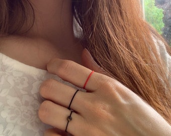 Couple Promise Rings, Red String of Fate, Red String Ring, Stacking Ring Set, Couple Ring Set, Black Ring, Best friend Rings