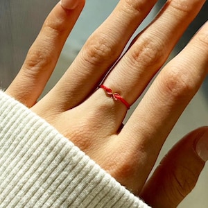 Red Ring Gold Dainty, Infinity Charm Ring with Red String, Red Rings for Women, Adjustable Ring, Gifts for Her, Gifts for Mom, Gifts for Dad
