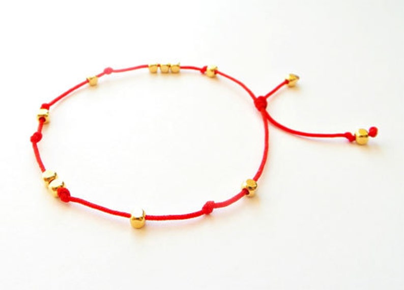 Gold Nugget Bead Bracelet Gold Bead Bracelet Red String Etsy