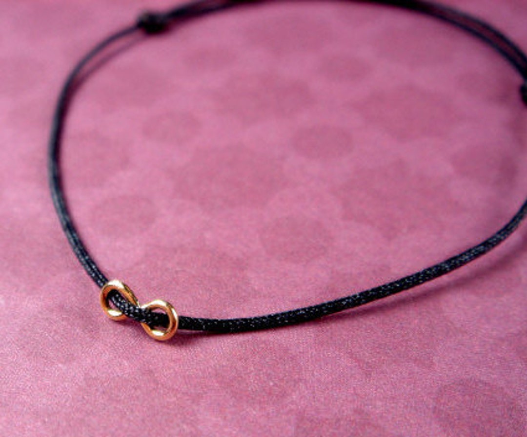 Black String Bracelet, Gold Infinity, Symbolic Bracelet, Stacking Bracelet, Family Jewelry