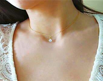 Rainbow Moonstone Gold Necklace: Dainty June Birthstone Jewelry