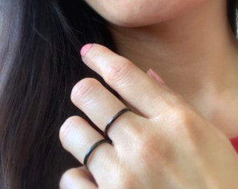 Simple Black Ring, Thin Black Ring, Black Ring for Couple, Womens Black Ring, Stackable Black Ring, Black Promise Rings, Black Rings for Him