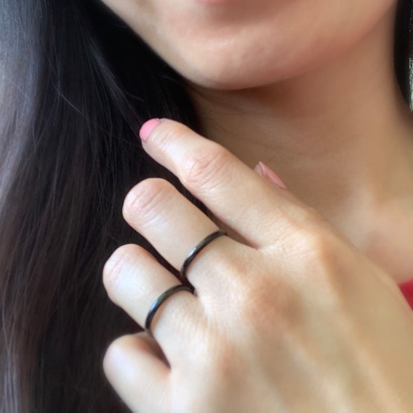 Simple Black Ring, Thin Black Ring, Black Ring for Couple, Womens Black Ring, Stackable Black Ring, Black Promise Rings, Black Rings for Him