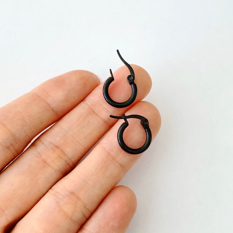 Small Hoops Stainless Steel Hoops Black Hoops Everyday Etsy