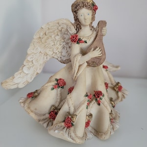 Porcelain Angel Playing the Lute / Angel Figurines / Victorian Angel / Romantic Decorative Statue / Antique Christian Relics