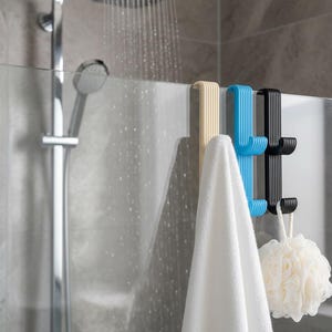 Shower hook for glass wall 5–10 mm – towel hook for shower glass door, single & double hook, double‑sided, no‑drill bathroom hook