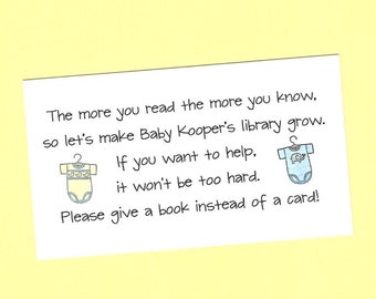 Book Theme Baby Shower Insert Cards - (set of 10) Baby Book Showers, Book Instead of Card, Stock Baby's Library Shower, Book Lover's Shower