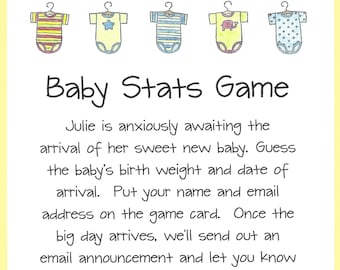Baby Stats Shower Game - Baby Email Announcement Game, Guess the Date Baby Shower Game, Baby Weight Shower Games, Baby Due Date Shower Games