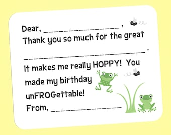 Frog Thank You Cards - Fill in the Blank Cards, Cute Froggy Thank Yous, Toddler Frog Cards, Frog Birthday Thank You Notes, Boys Froggy Cards