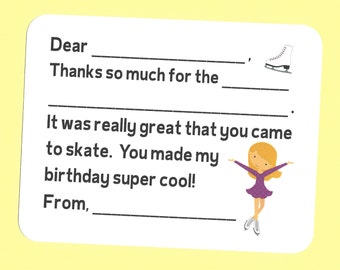 Ice Skating Thank You Cards - Fill in the Blanks Cards, Ice Skater Thank You Cards, Ice Skates Thank You Cards, Ice Skating Thank You Notes