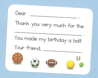 Sports Balls Thank You Cards - Fill in the Blank Cards, Boys Thank You Cards, Sports Party Thank You Cards, Sports Birthday Party Thank Yous