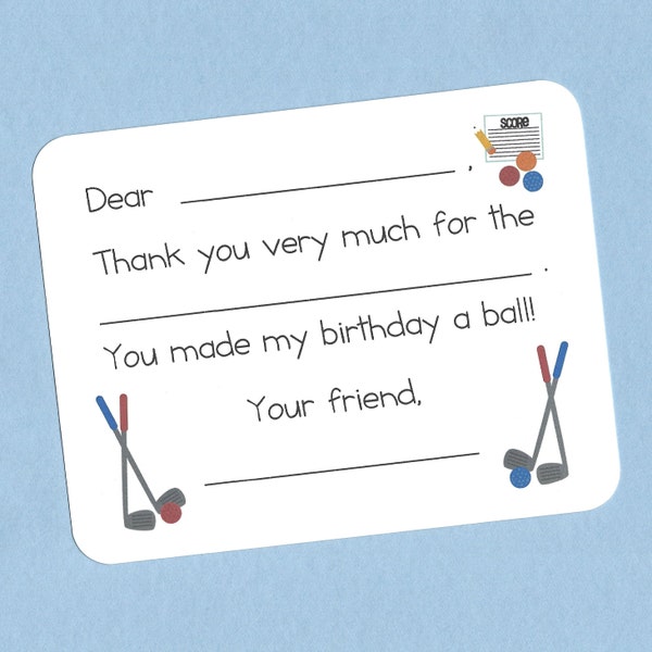 Golf Party Thank You Cards - Fill in the Blank Cards, Golf Birthday Party Thank Yous, Kids Golf Party Thank You Cards, Golf Thank You Notes