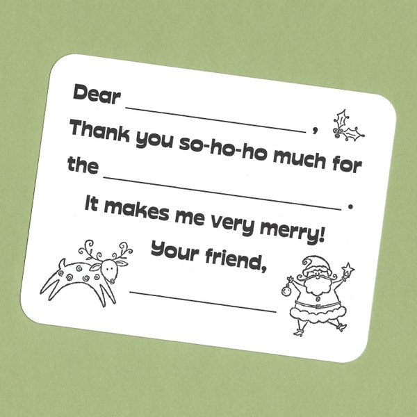 Kids Christmas Thank You Cards - Fill in the Blank Cards, Color Your Own Cards, Kids Holiday Thank You Cards, Childrens Christmas Thank Yous