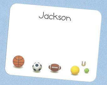 Sports Balls Note Cards - Flat Sports Note Cards, Basketball Note Cards, Football Note Cards, Flat Soccer Note Cards, Custom Sports Cards