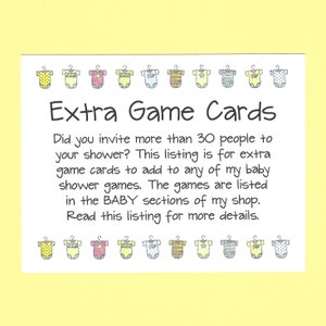 Extra Baby Shower Game Cards - Need More Game Cards for Your Baby Shower Games? - Add to your cart with Baby Shower Games for extra cards