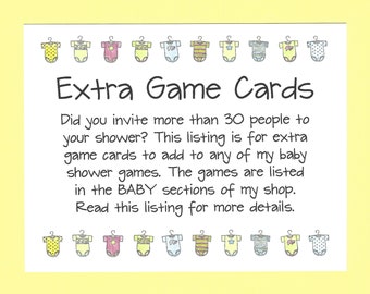 Extra Baby Shower Game Cards - Need More Game Cards for Your Baby Shower Games? - Add to your cart with Baby Shower Games for extra cards