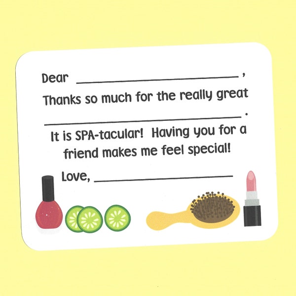 Spa Party Thank You Cards - Fill in the Blank Cards, Makeup Party Thank You Notes, Dress Up Party Thank You Cards, Manicure Party Thank Yous
