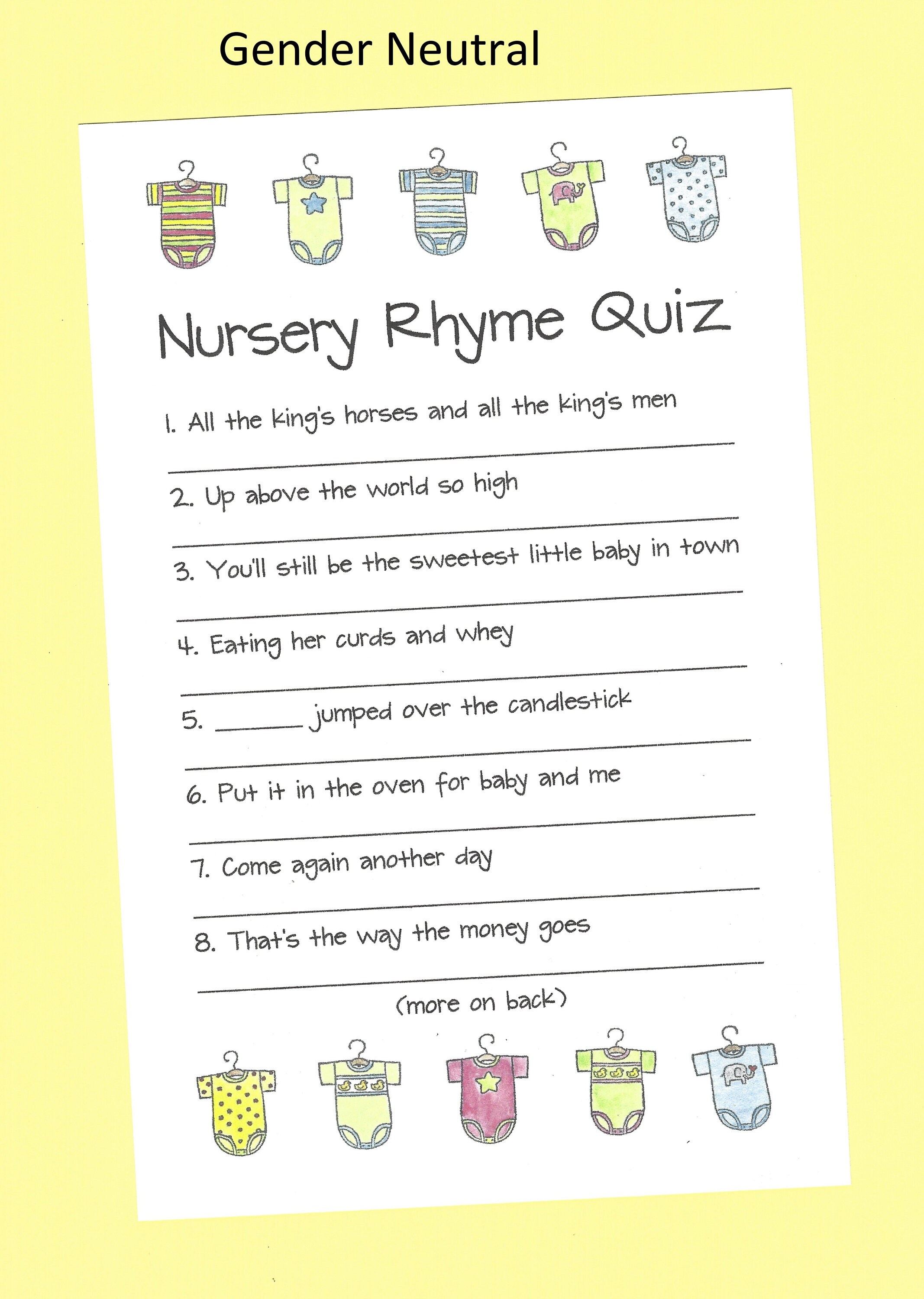 Nursery Rhyme Quiz jogo de Chá de fraldas com Resp | Zazzle Portugal