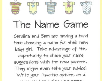 The Baby Name Game - Baby Names Shower Game, Name the Baby Shower Game, Baby Name Suggestions Shower Game, Fun and Easy Baby Shower Games