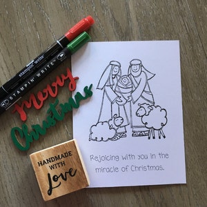 Holy Family - Christmas Coloring Cards, Kids Coloring Cards, Kids Religious Coloring Cards, Religious Christmas Cards, Kids Christmas Cards
