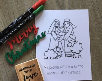 Holy Family - Christmas Coloring Cards, Kids Coloring Cards, Kids Religious Coloring Cards, Religious Christmas Cards, Kids Christmas Cards