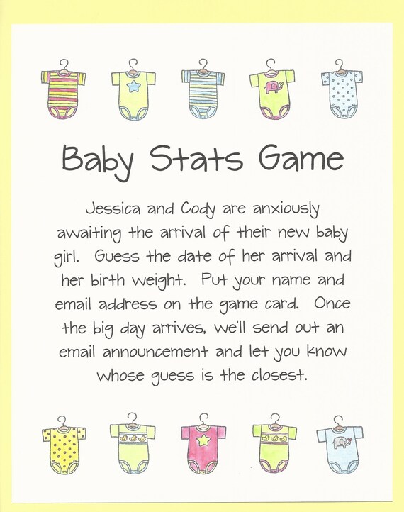 Baby Stats Shower Game Baby Email Announcement Game Guess Etsy