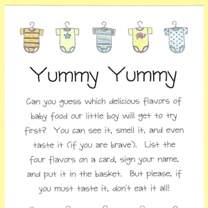 Yummy, Yummy Baby Food Shower Game Guess the Baby Food Games, Baby Food Tasting Shower Game, Fun and Easy Shower Games, Cheap Shower Games image 1