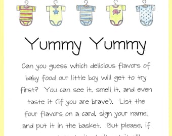 Yummy, Yummy Baby Food Shower Game - Guess the Baby Food Games, Baby Food Tasting Shower Game, Fun and Easy Shower Games, Cheap Shower Games