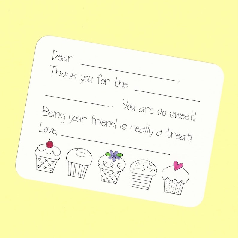 Flat Cupcake Thank You Cards Fill in the Blanks Cupcake Thank You Cards Cupcakes Coloring Thank You Notes Color Your Own Cupcakes Cards