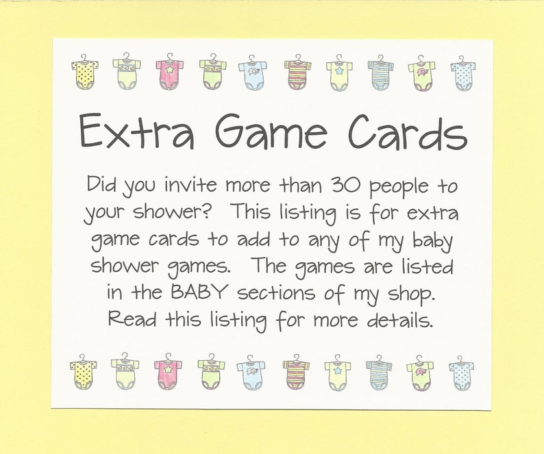Extra Baby Shower Game Cards Need More Game Cards For Your Etsy Extra Baby Shower Game Cards Need More Game Cards For Your Etsy