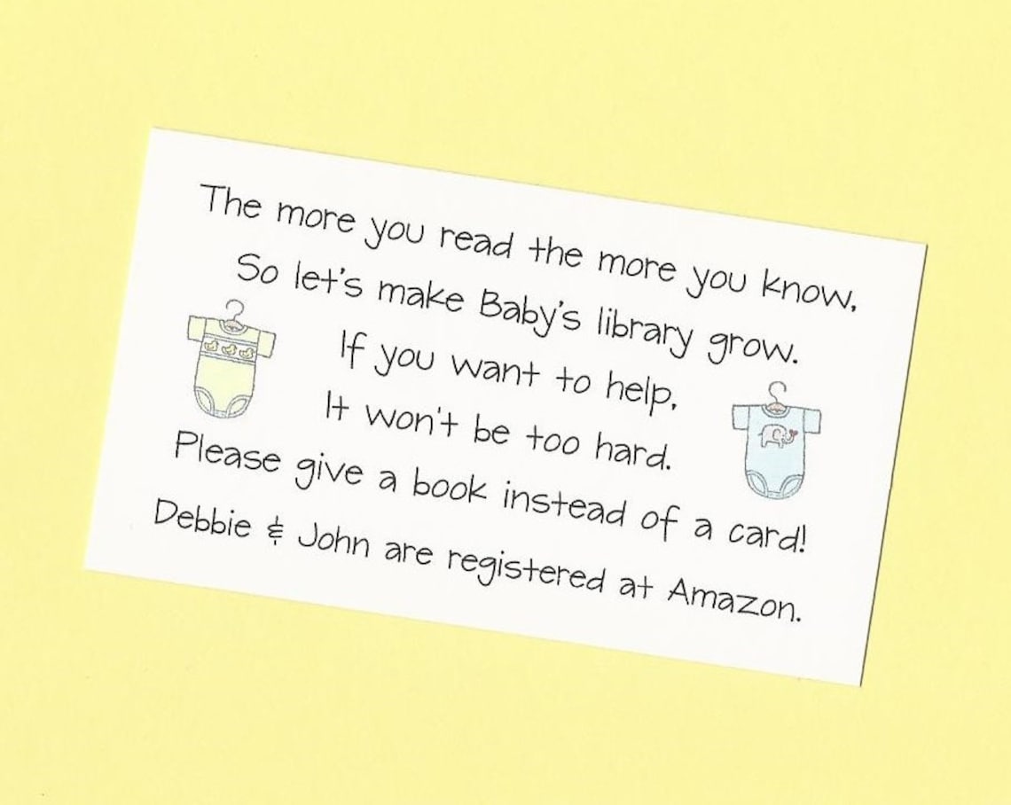 Baby Book Library Shower Invitation Insert Cards Nursery Etsy