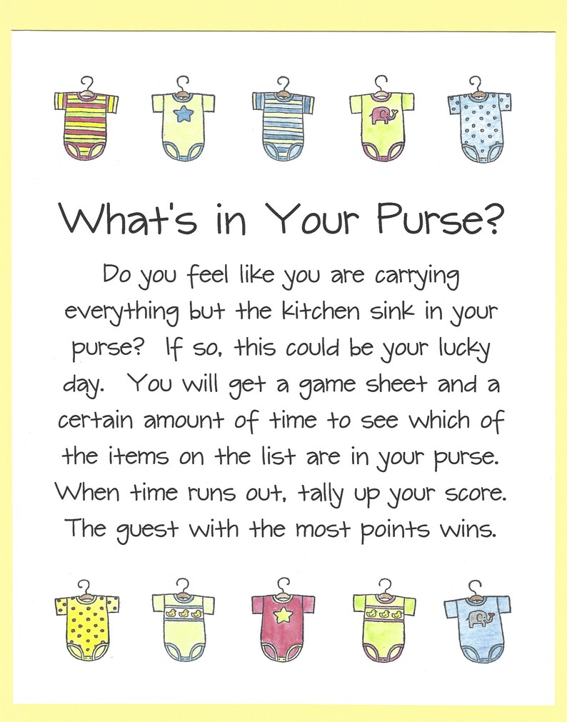What S In Your Purse Baby Shower Game Easy Baby Shower Etsy