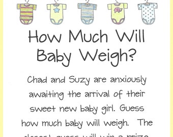 Baby Weight Shower Game - Guess Baby's Weight Shower Game, Guess the Weight Baby Shower Game, Baby Stats Shower Game, Easy Baby Shower Games