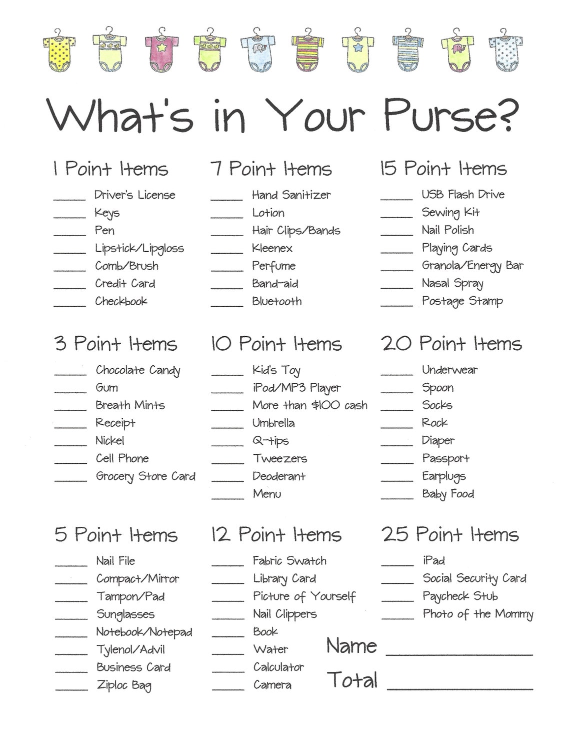 What's in Your Purse Baby Shower Game Easy Baby Shower Etsy