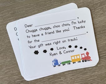 Choo Choo Train Thank You Cards - (set of 10) Fill in the Blank Card, Train Birthday Thank You Note, Cute Train Card, Little Kids Train Card