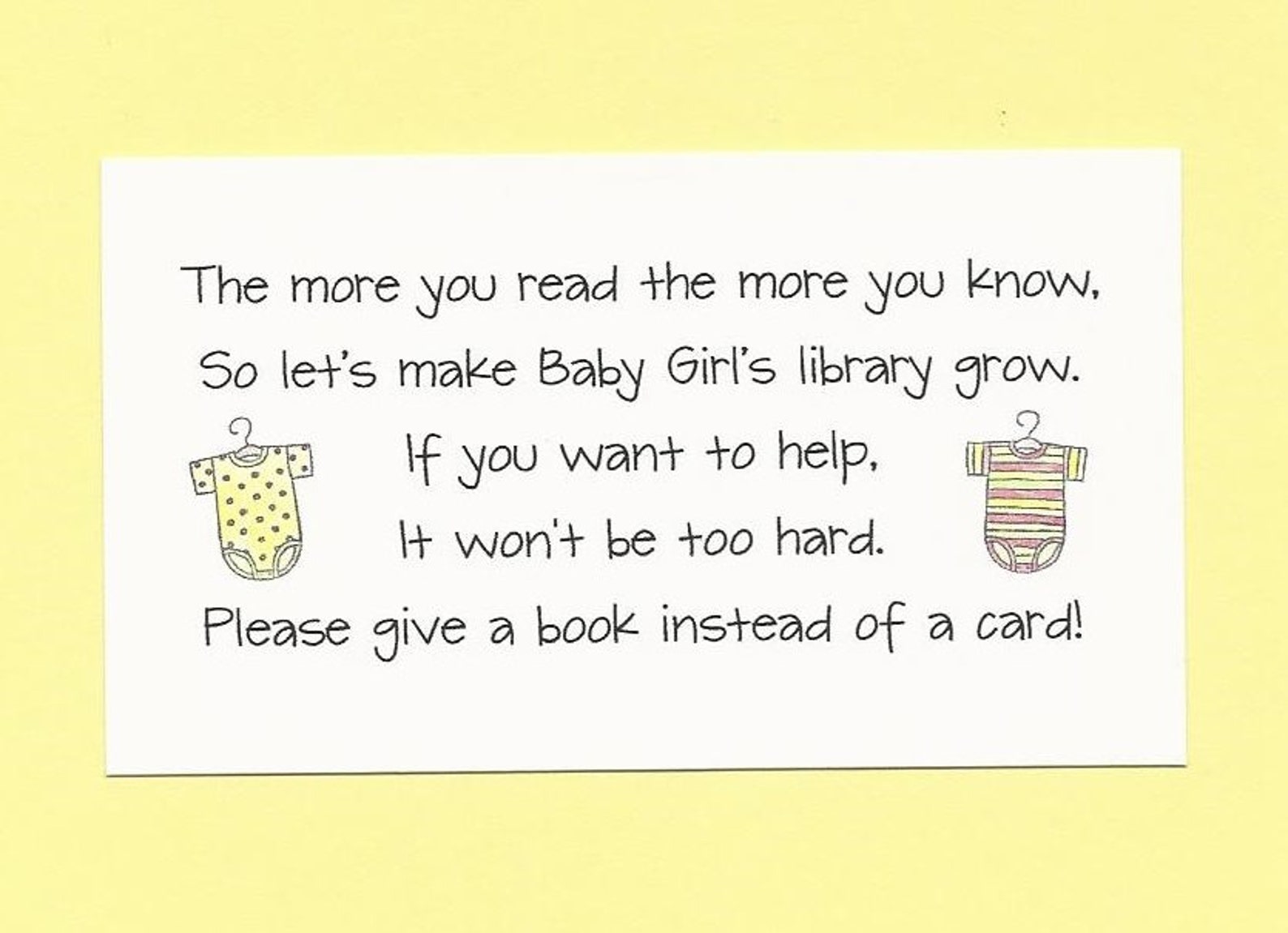 Baby Book Library Shower Invitation Insert Cards Nursery Etsy