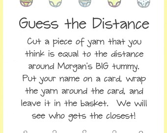Baby Shower Game Set - Measure The Baby Bump With 50 Guess Cards & Standing Sign