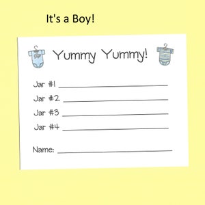 Yummy, Yummy Baby Food Shower Game Guess the Baby Food Games, Baby Food Tasting Shower Game, Fun and Easy Shower Games, Cheap Shower Games It's a Boy