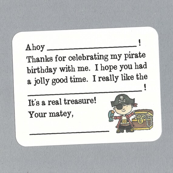 Pirate Thank You Cards Fill in the Blank Cards Flat Pirate Etsy