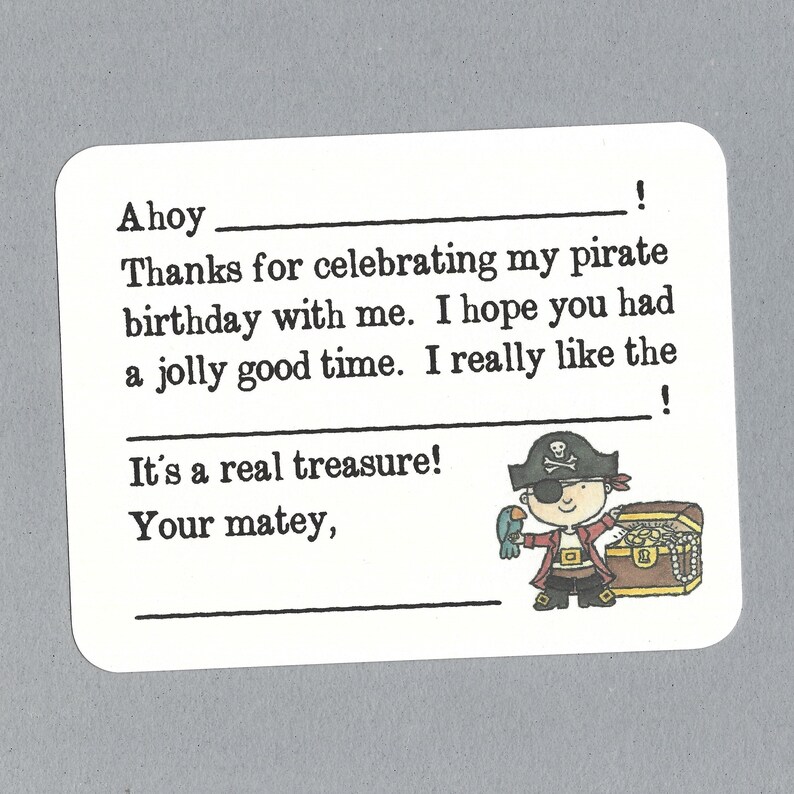 Pirate Thank You Cards Fill in the Blank Cards Flat Pirate | Etsy