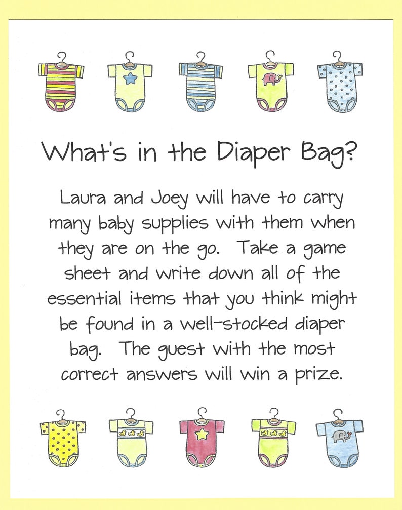 What's in the Diaper Bag Baby Shower Game Stock the Etsy
