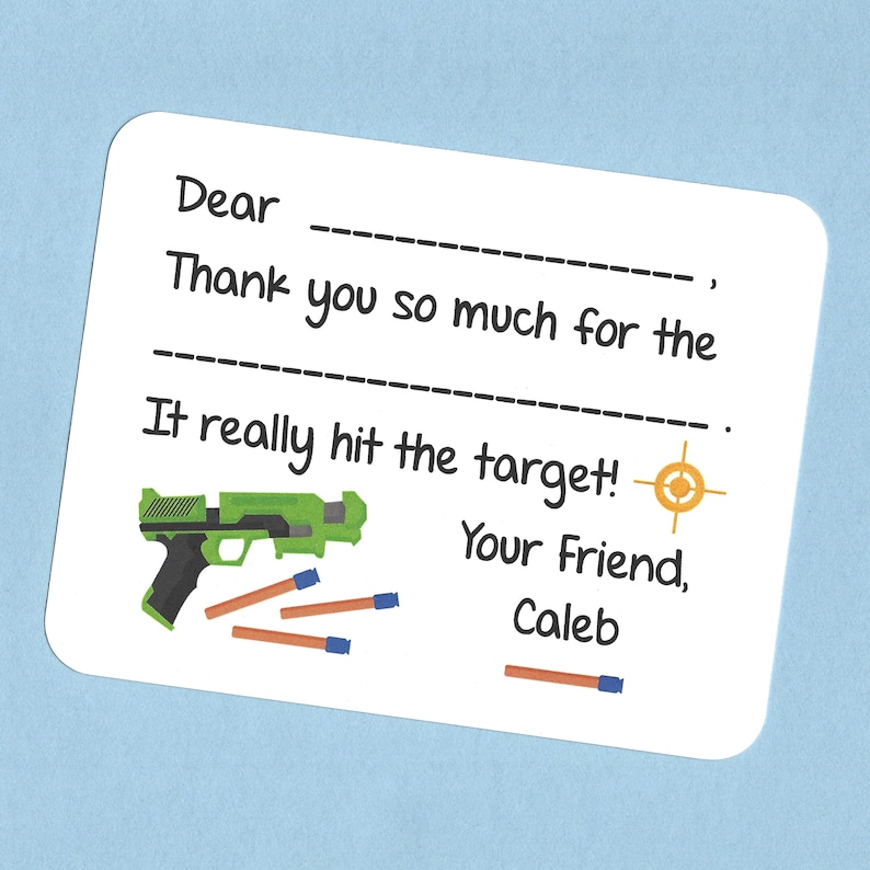 Dart Gun Wars Birthday Party Thank You Cards Fill in the | Etsy